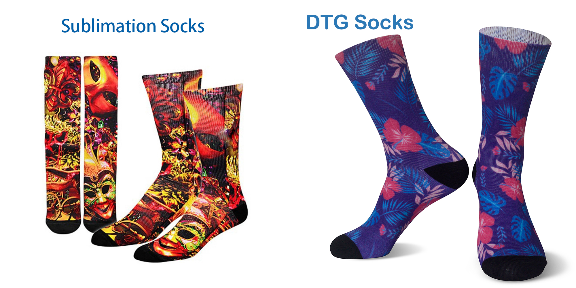 Socks Comparison, Sublimation socks vs DTG socks (360 printing socks)